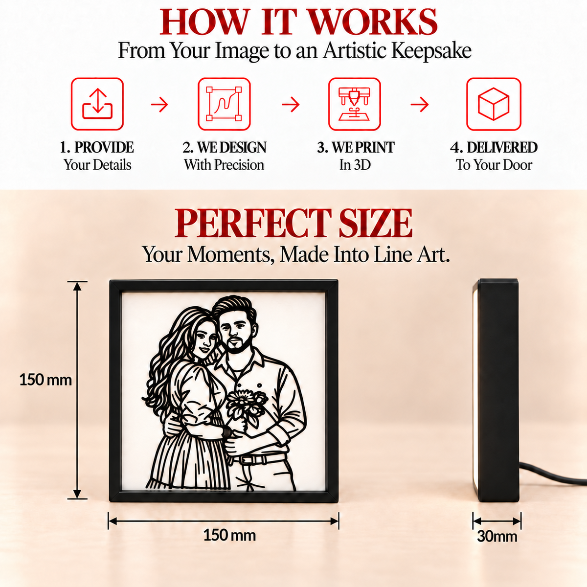 Personalized 3D Line Art LED Glow Frame by Keepsa - photo 6